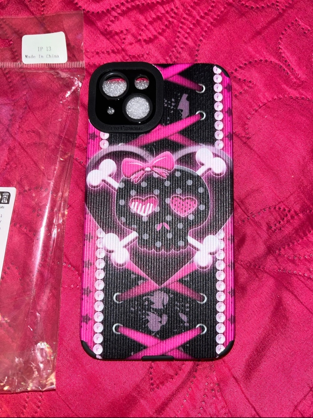 Pink Skull & Crossbones Protective Phone Case for iPhone 13